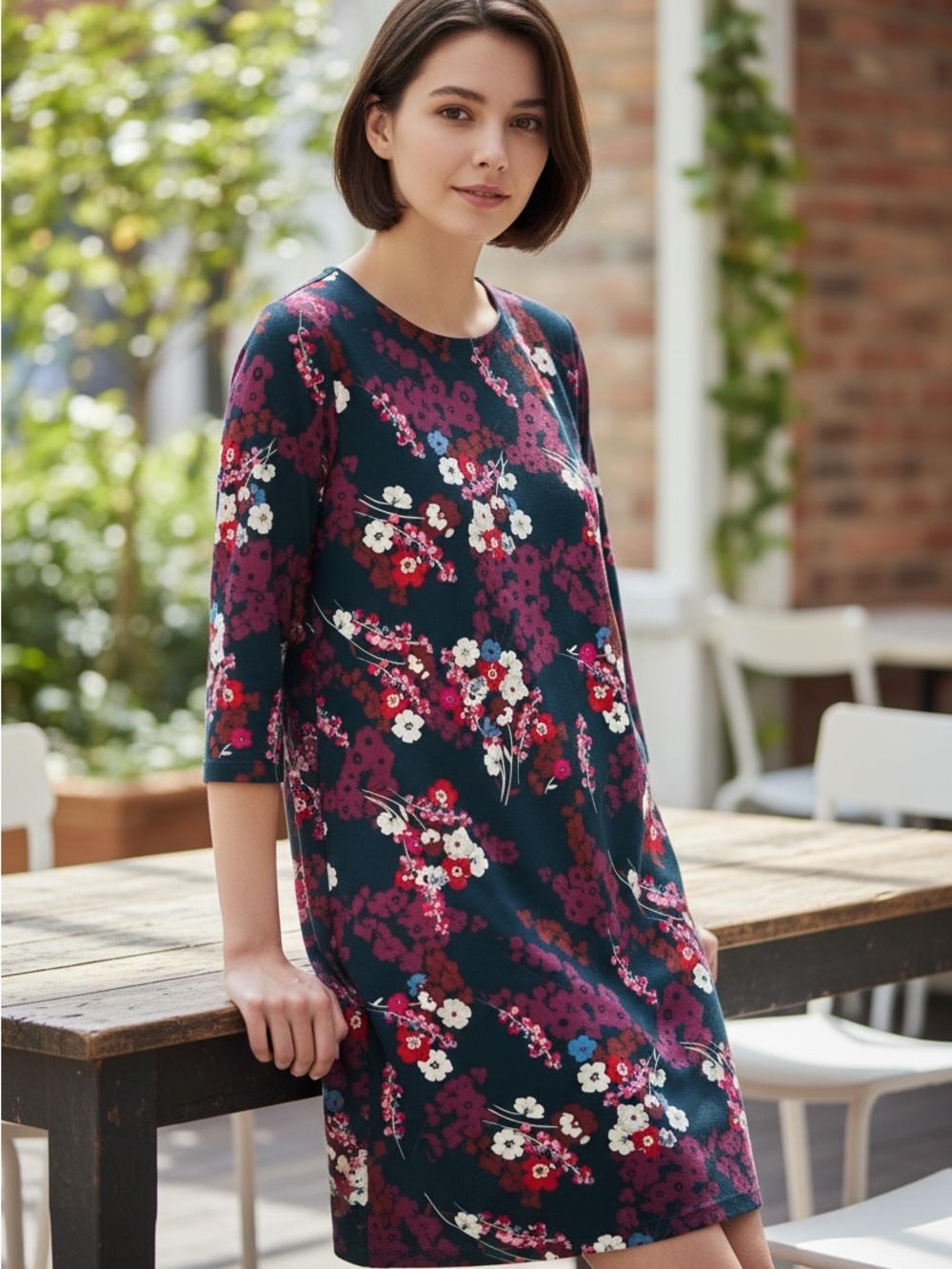 J. Jill Wearever Collection Dark Floral Shift Dress Size 3X Stretch 3/4 Sleeve